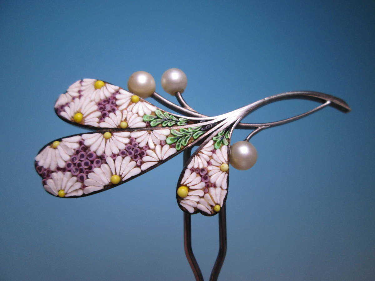 【江月】三越 本真珠飾り モザイク細工 花のかんざし 11,55g 共ケース付