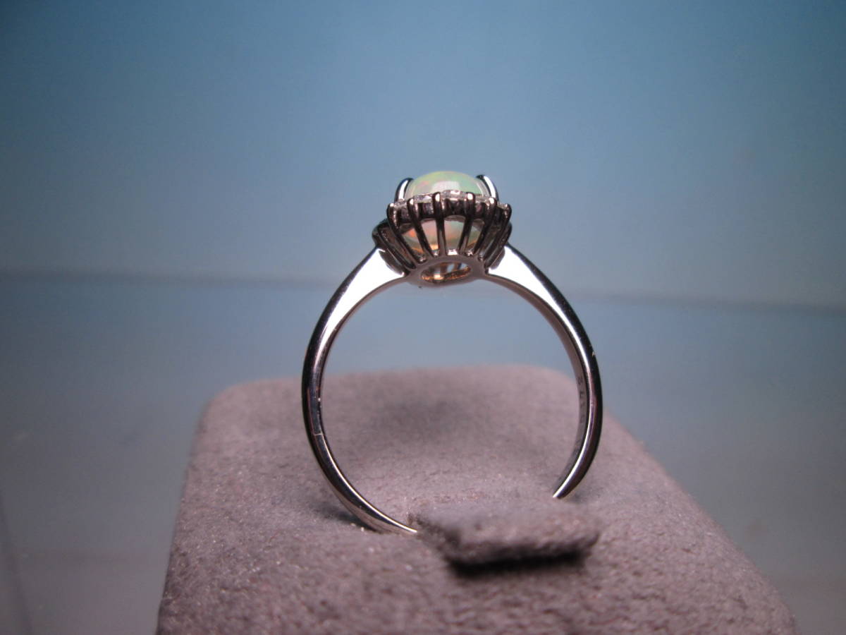 江月】PT900 オパール 1.021CT 天然ダイヤ 0.172CT のリング 4,6g 14号