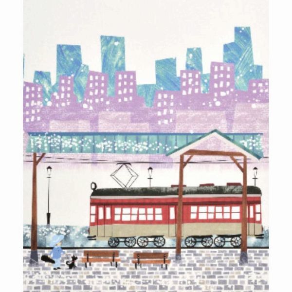 【送料無料・新品】はりたつお『路面電車と雪の街』ジクレー 絵画 風景画 演奏 街中【DG-HT206】