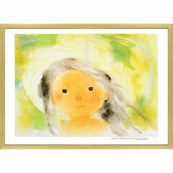 【送料無料・新品】いわさきちひろ『緑の風のなかの少女（木地色）』複製画 絵画 人物画 児童画 帽子【IT-GP01N】