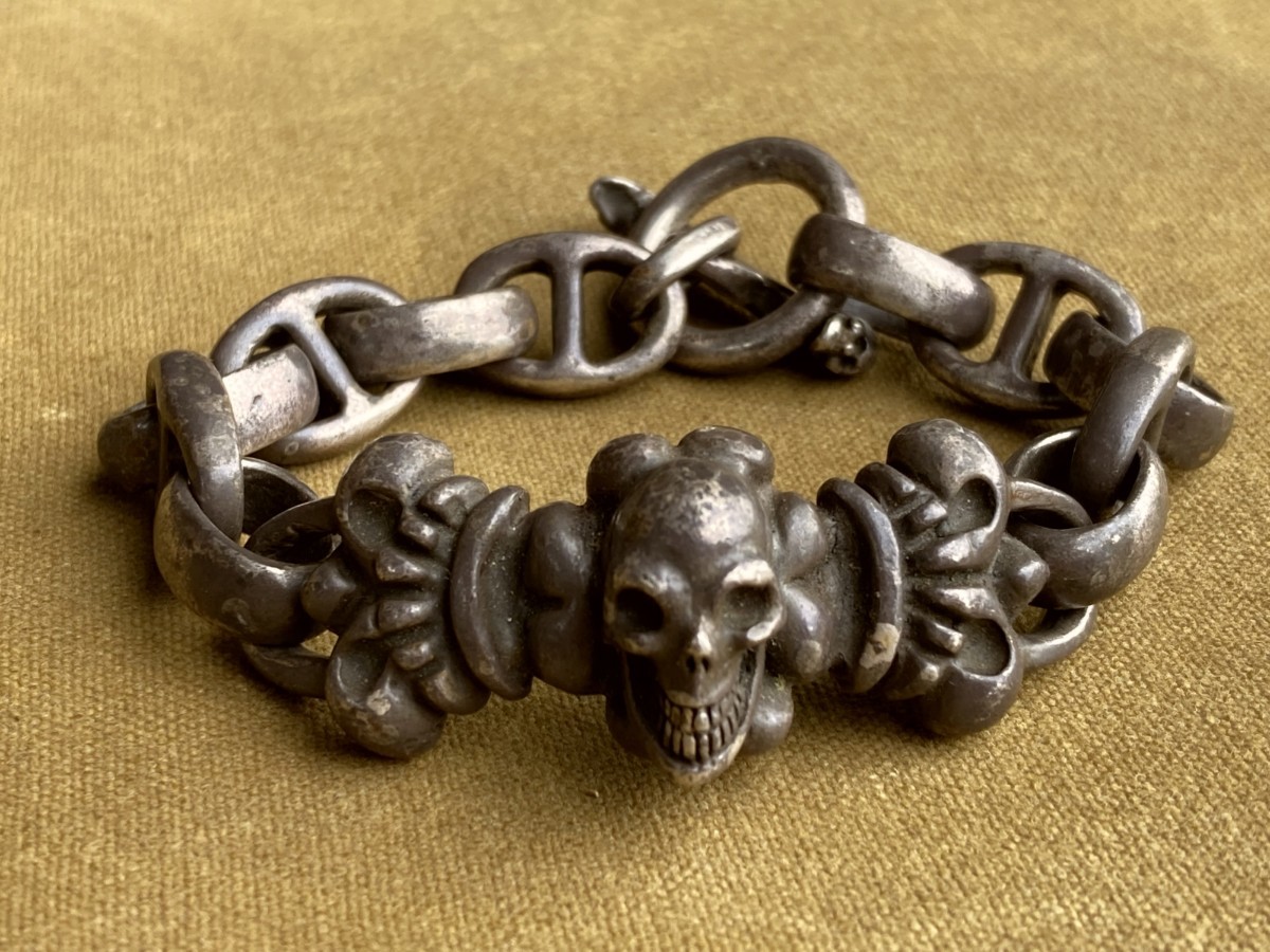 生前 Gaboratory Skull On 4Heart ID Bracelet / GABOR ガボール