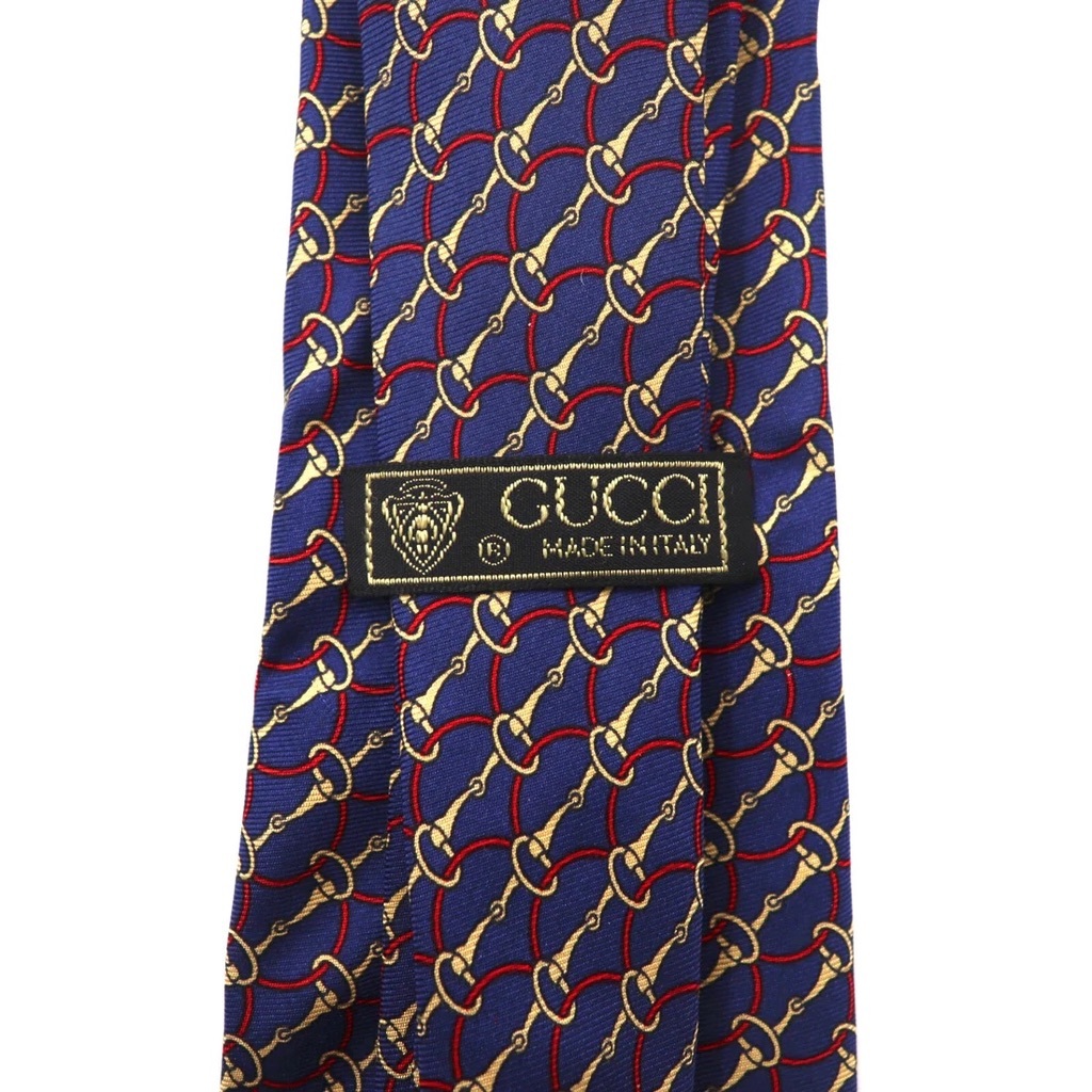 GUCCI ネクタイ ネイビー シルク 総柄 ホースビット イタリア製_画像4