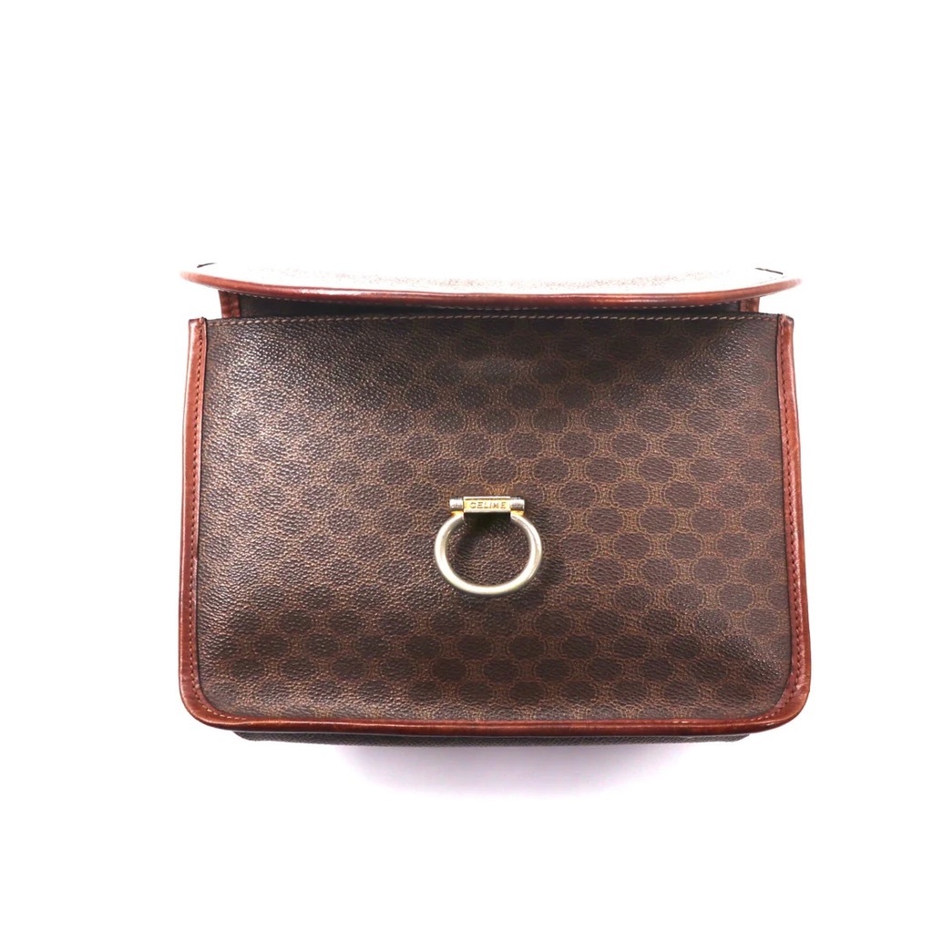 CELINE second bag pouch Brown leather Macadam pattern Old DM91 Italy made 