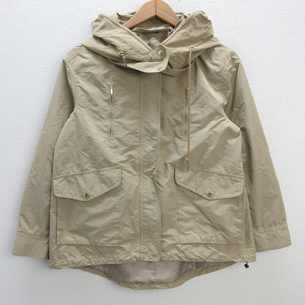 k■ユナイテッドアローズ/UNITED ARROWS GLR フーディナイロンジャケット/Aライン【36】ベージュ/LADIES■187【中古】_画像1