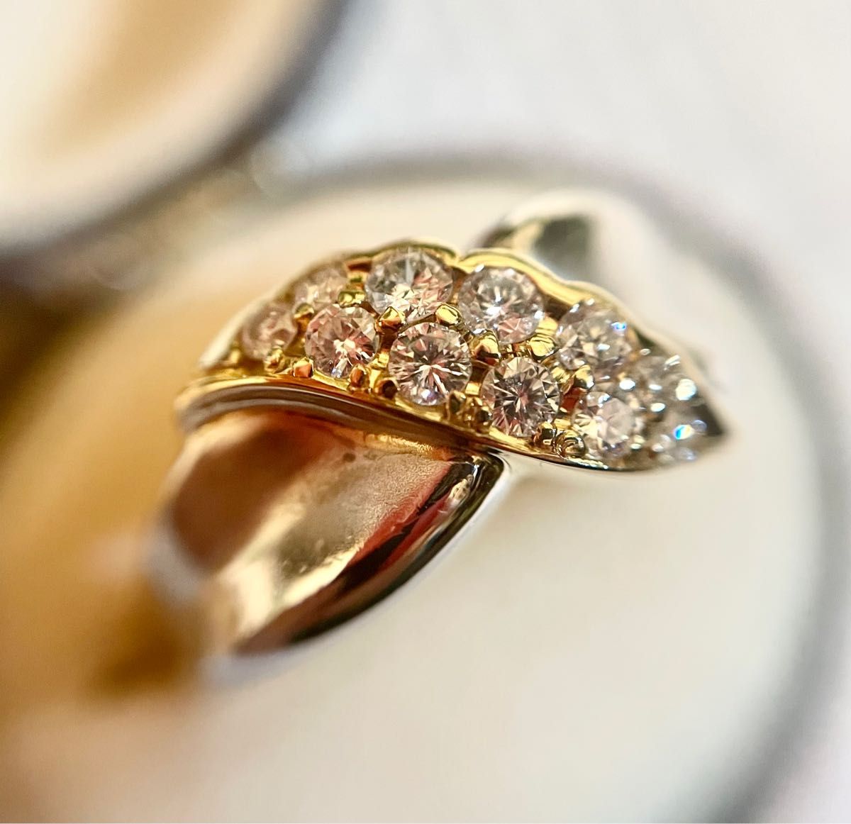お値下げ◇Pt900/K18*0.31ct*7.66g*13号*コンビリング*ダイヤモンド