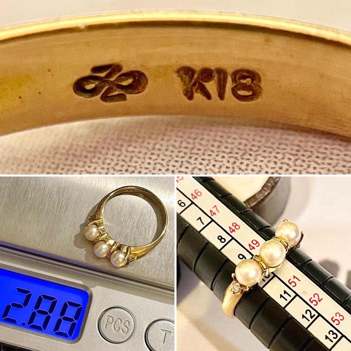 お値下げ ジュエリーマキ K18YG 2 88g 10号 パールリング イエロー