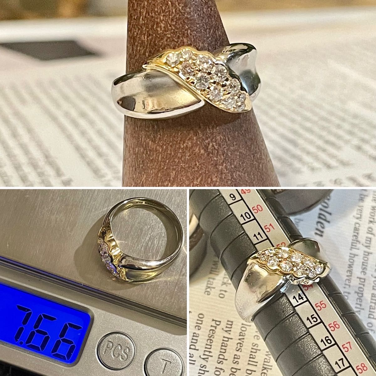 お値下げ◇Pt900/K18*0.31ct*7.66g*13号*コンビリング*ダイヤモンド