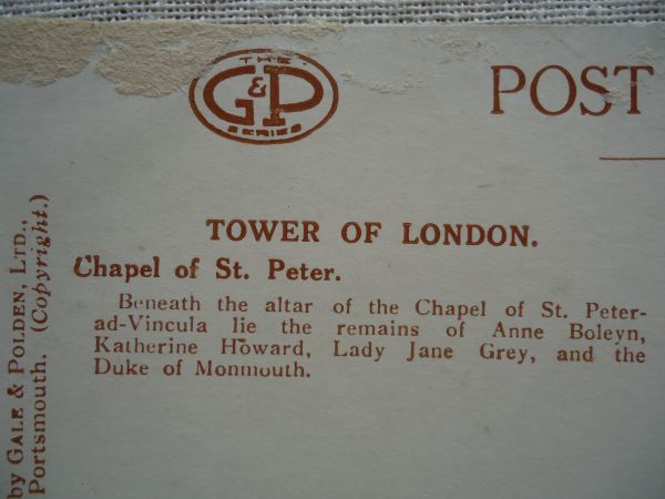 【絵葉書1枚】 Chapel of St. Peter 聖ピーター教会 /Tower of London /Gale & Polden /イギリスヴィンテージ 建築ロンドン塔 ハガキ 42-12_画像2