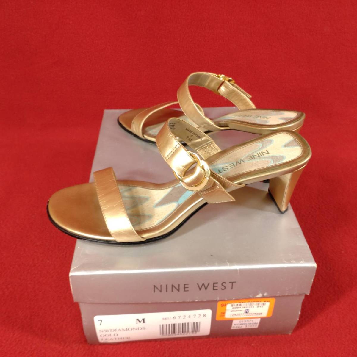 ② Nine West NINE WEST mules 7M Japan size 24cm Gold sandals lady's fashion casual na in waste to