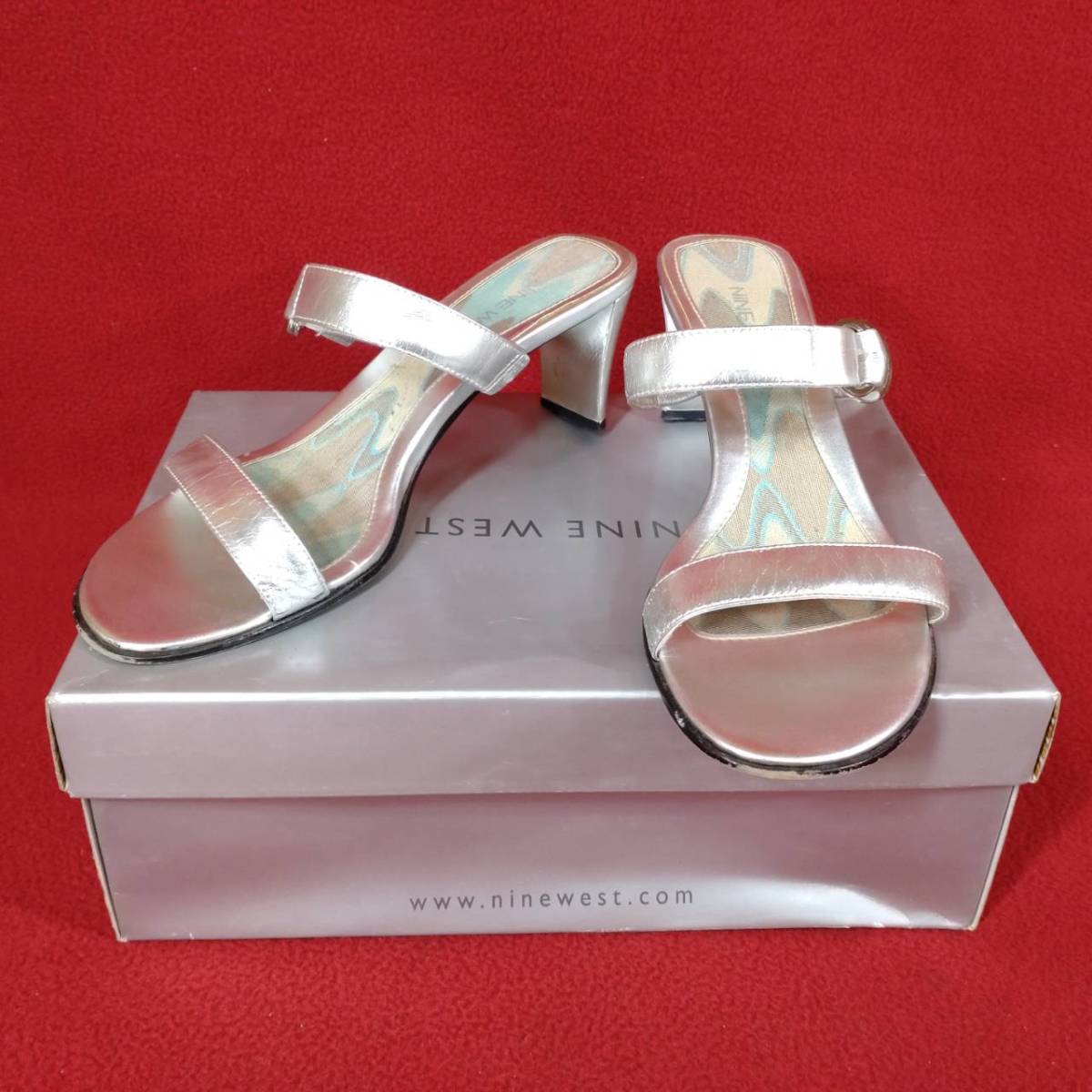 ④ Nine West NINE WEST mules 7M Japan size 24cm silver sandals lady's fashion casual na in waste to