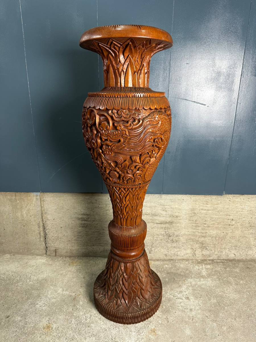 フラワーベース 花器 オブジェ 花壺 花瓶 置物 木彫り 彫刻 ヴィンテージ ビンテージ アンティーク_画像3
