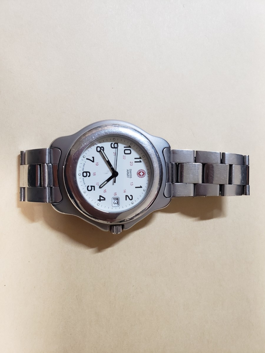 腕時計　ヴィンテージ スイスアーミーメンズ シルバーホワイトアナログクォーツウォッチvintage swiss army analog quartz watch _画像1