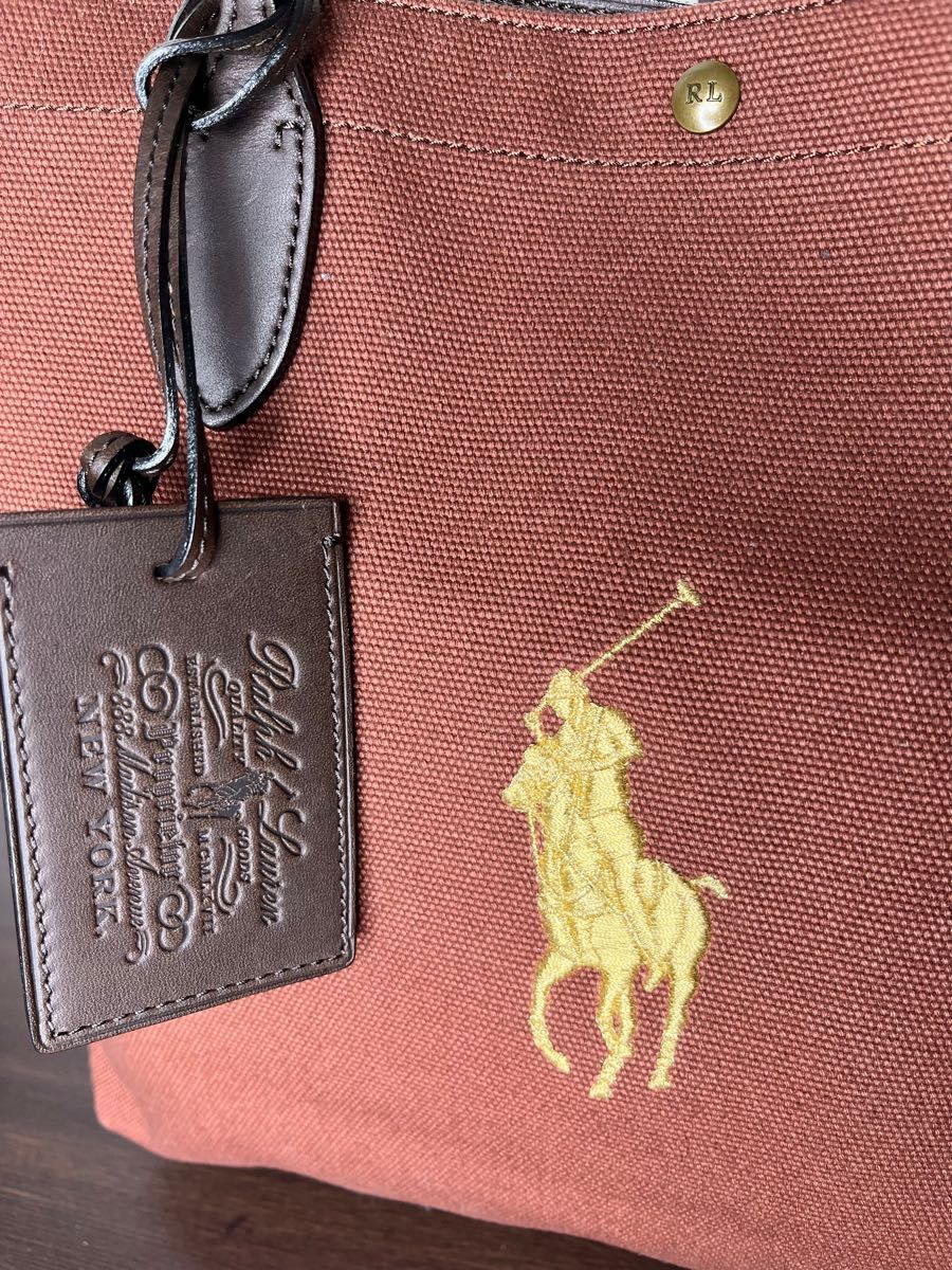 超美品☆『Ralph Lauren ラルフローレン トートバッグ』 ブラウン　ホースロゴ キャンバス 本革 A4収納