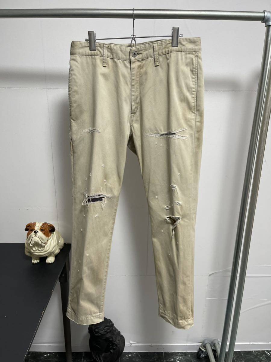 DENIM BY VANQUISH & FRAGMENT ダメージ加工チノパンツ-