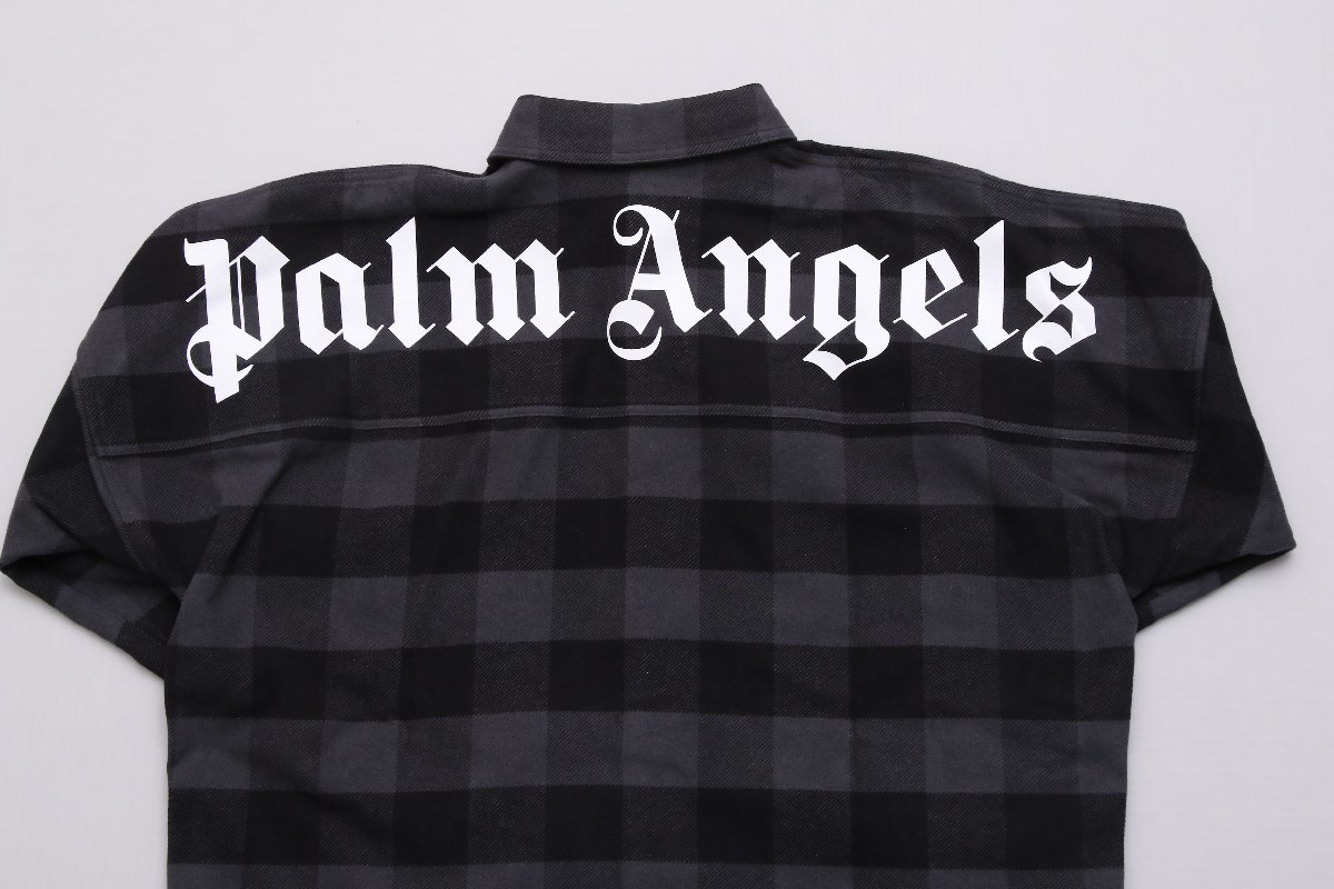 新品 パームエンジェルス シャツ サイズXXL PALM ANGELS Grigio Palm angels check overshirt with curved logo print PMES002C99FAB001