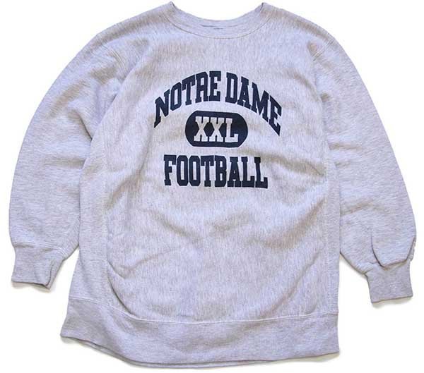 ★90s USA製 JANSPORTジャンスポーツ NOTRE DAME FOOTBALL 三段中抜き リバースウィーブ スウェット 杢グレー XXL★特大 オールド アメフト_画像1