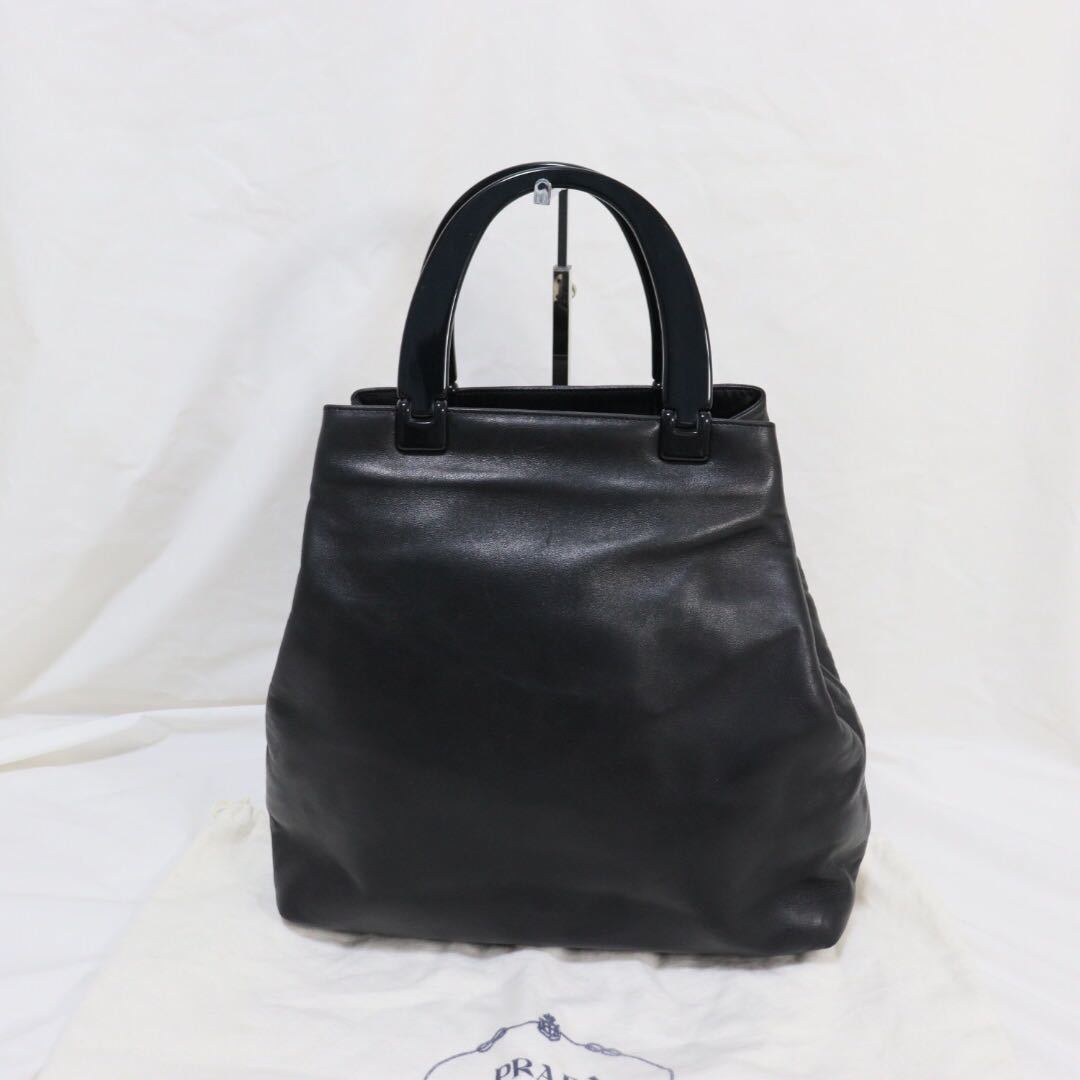 PRADA プラダ ハンドバッグ プラスチックハンドル レザー ブラック