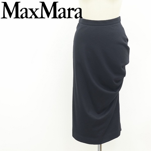 白タグ◆Max Mara マックスマーラ ウール ドレープ ペンシル スカート ブラック 36