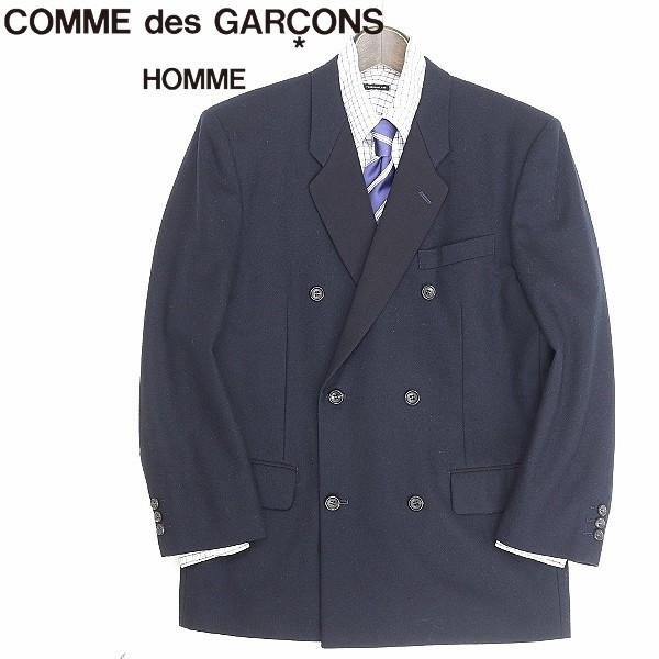 90's●COMME des GARCONS HOMME コムデギャルソン オム AD1991 ダブルブレスト ウール ジャケット 紺 ネイビー S