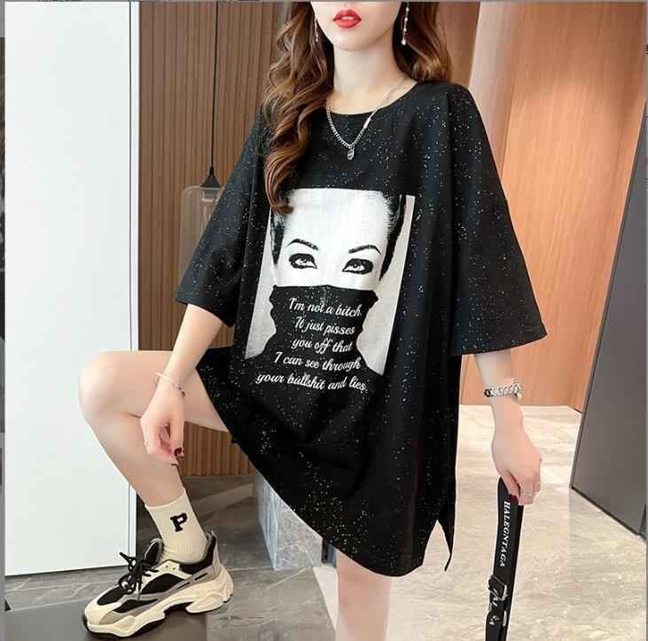 最高 韓国風 女夏新しい 大きいサイズ半袖Tシャツ 気質ファッションTシャツ 学生Tシャツ 2XL ブラック