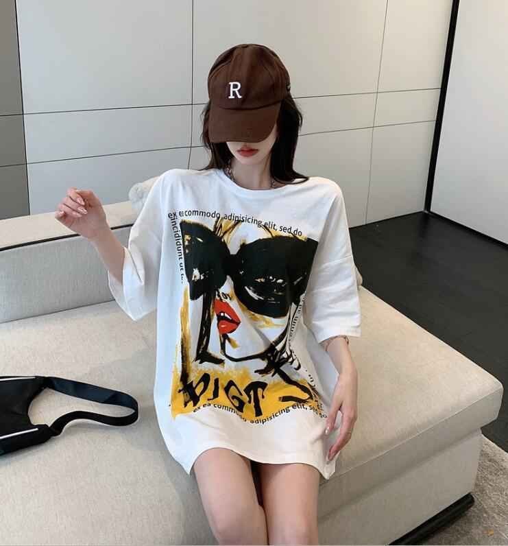 最新デザインの 韓国風 女夏新しい 大きいサイズ半袖Tシャツ 気質ファッションTシャツ 学生Tシャツ L ホワイト 
