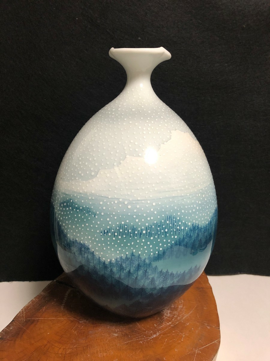 美品】藤井朱明壺飾り壺花瓶花器日展人気作家雪景色有田焼人間国宝骨董