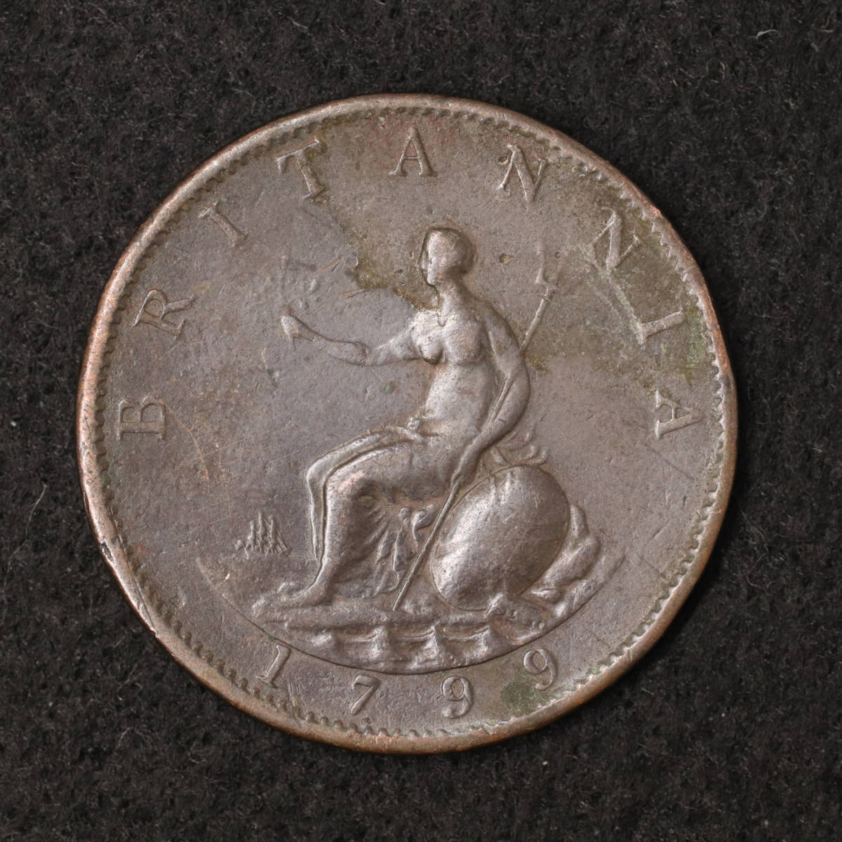 KM#647/イギリス ジョージ3世 1/2ペニー銅貨（1799）[E1639]コイン　_画像2