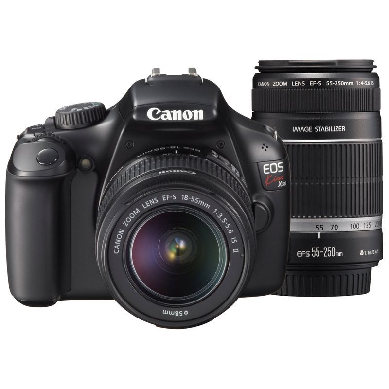 Canon デジタル一眼レフカメラ EOS Kiss X50 ダブルズームキット EF-S18-55ｍｍ/EF-S55-250ｍｍ付属 ブラ_画像1
