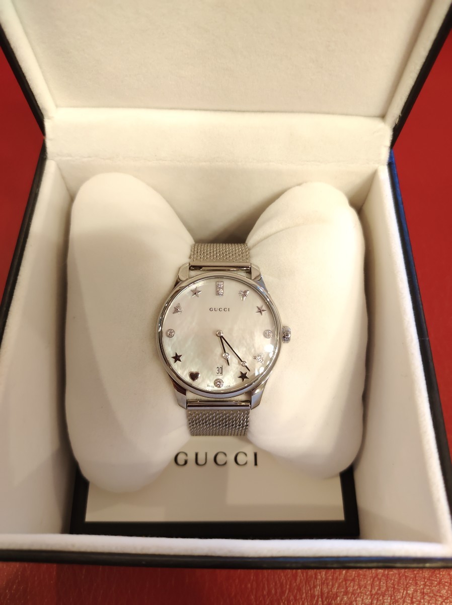 グッチGucci腕時計レディース、YA1264094Gタイムレスクォーツホワイトシルバー
