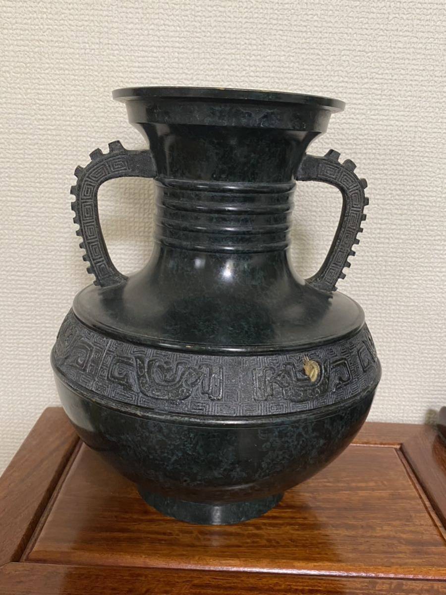 古美術 青銅花瓶 刻印 高岡銅器 年代物_画像3
