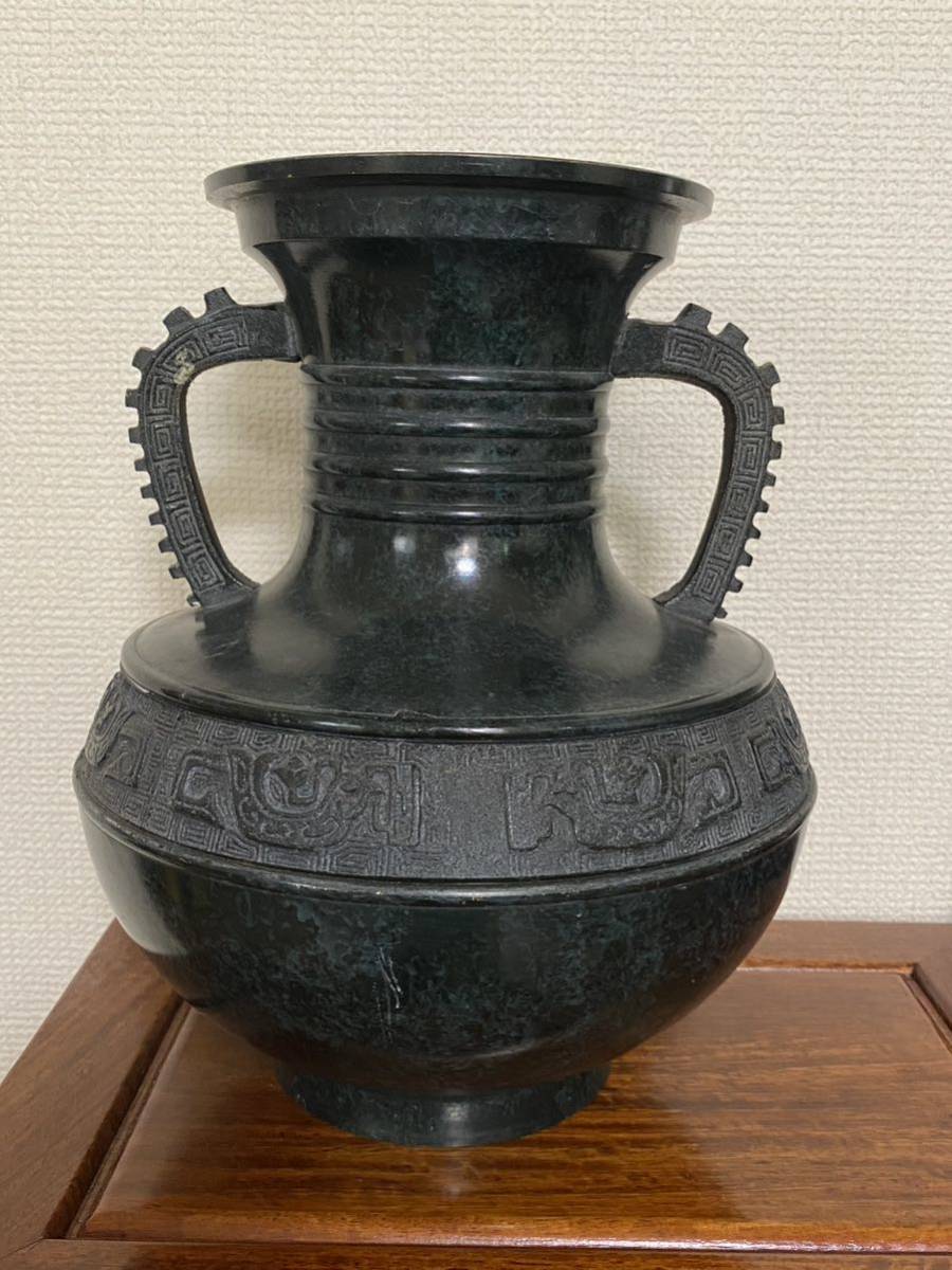 古美術 青銅花瓶 刻印 高岡銅器 年代物_画像1