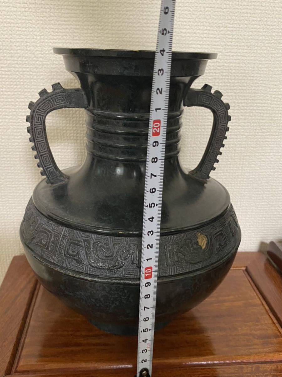 古美術 青銅花瓶 刻印 高岡銅器 年代物_画像4