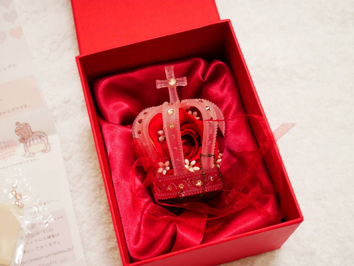 金針水晶様製　SDサイズ　かぼちゃ型クラウン　王冠　ヘッドアクセサリー　ピンク色×赤薔薇