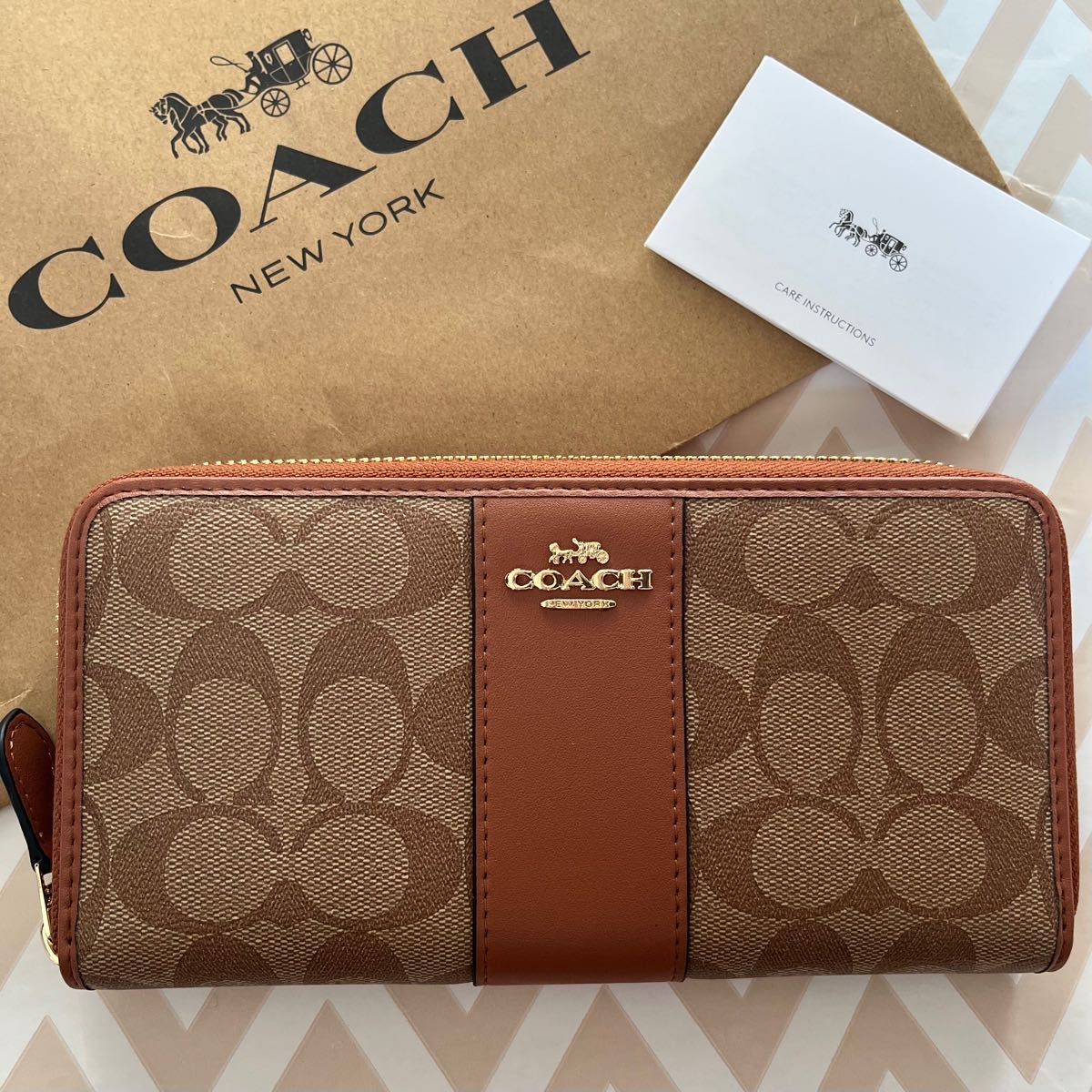 COACH 長財布 ブラウン ブラック センターライン-