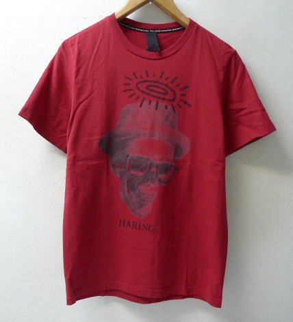 ◆BIAS バイアス HARING スカルハット デザイン Tシャツ 赤 サイズS 美の画像1