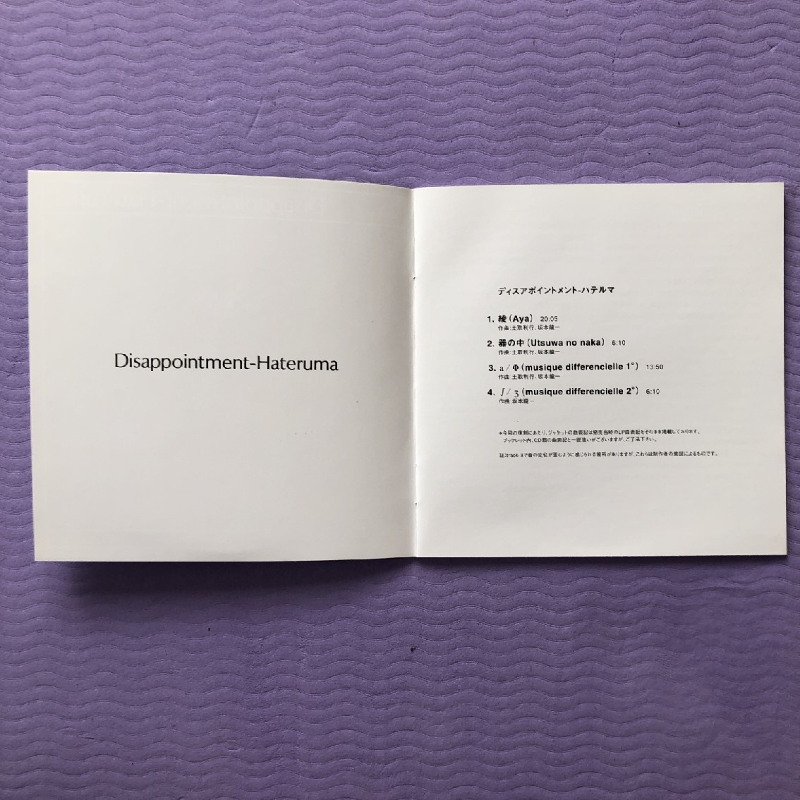 傷なし美盤 激レア 土取利行 & 坂本龍一 Toshiyuki Tsuchitori & Ryuichi Sakamoto 2005年 CD ディスアポイントメント・ハテルマ_画像6