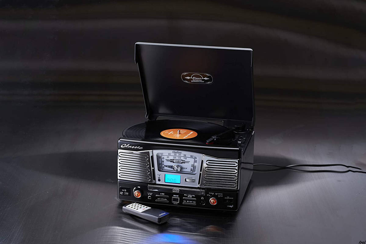 レトロ調 多機能 レコードプレーヤー (AM/FMラジオ (ワイドFM対応