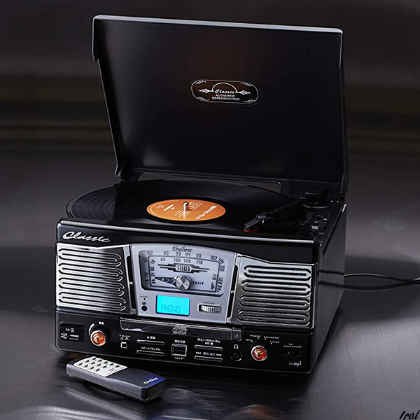 レトロ調 多機能 レコードプレーヤー (AM/FMラジオ (ワイドFM対応