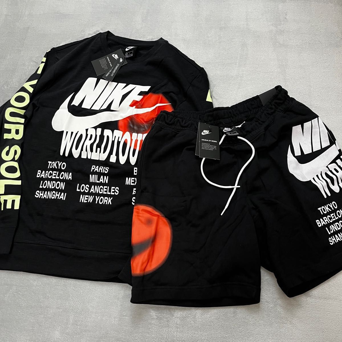 NIKE ナイキ セットアップ 上下セット ワールドツアー ロンT ハーフパンツ ブラック L 新品 ビッグロゴ ビッグスウッシュ