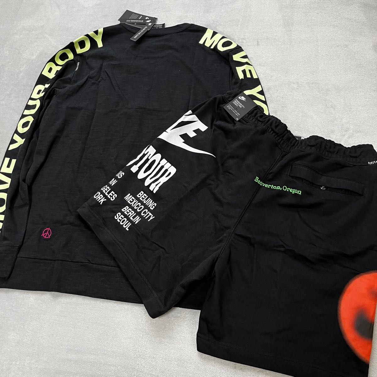 NIKE ナイキ セットアップ 上下セット ワールドツアー ロンT ハーフパンツ ブラック L 新品 ビッグロゴ ビッグスウッシュ