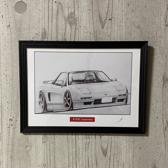  Honda HONDA NSX[ pencil sketch ] famous car old car illustration A4 size amount attaching autographed 