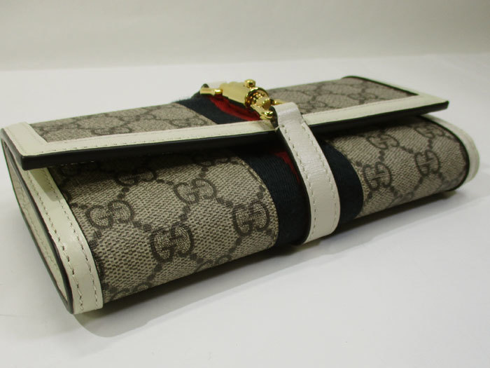 【中古】GUCCI ジャッキー 1961 チェーン ウォレット 二つ折り 長財布 GGスプリーム キャンバス レザー ベージュ ホワイト 652681_画像3