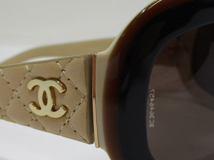 [ used ]CHANEL sunglasses matelasse here Mark plastic leather black Brown beige 5116 Q
