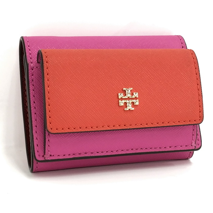 【中古】TORYBURCH エマーソン 三つ折り財布 レザー ピンク レッド 78617_画像1