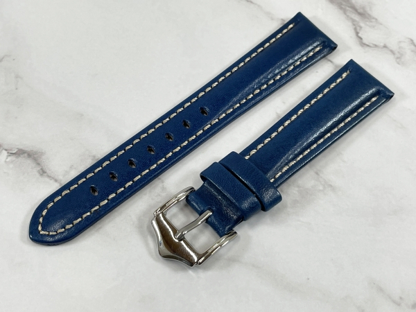 ラグ幅：18mm ブルー系 コードバン 本革 レザーベルト ハンドメイド 尾錠付き レザーバンド 腕時計ベルト LB101_画像1