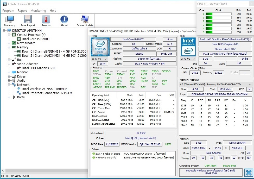 高速起動 Core I5-8500T 超小型PC HP EliteDesk 800 G4 DM メモリ8GB