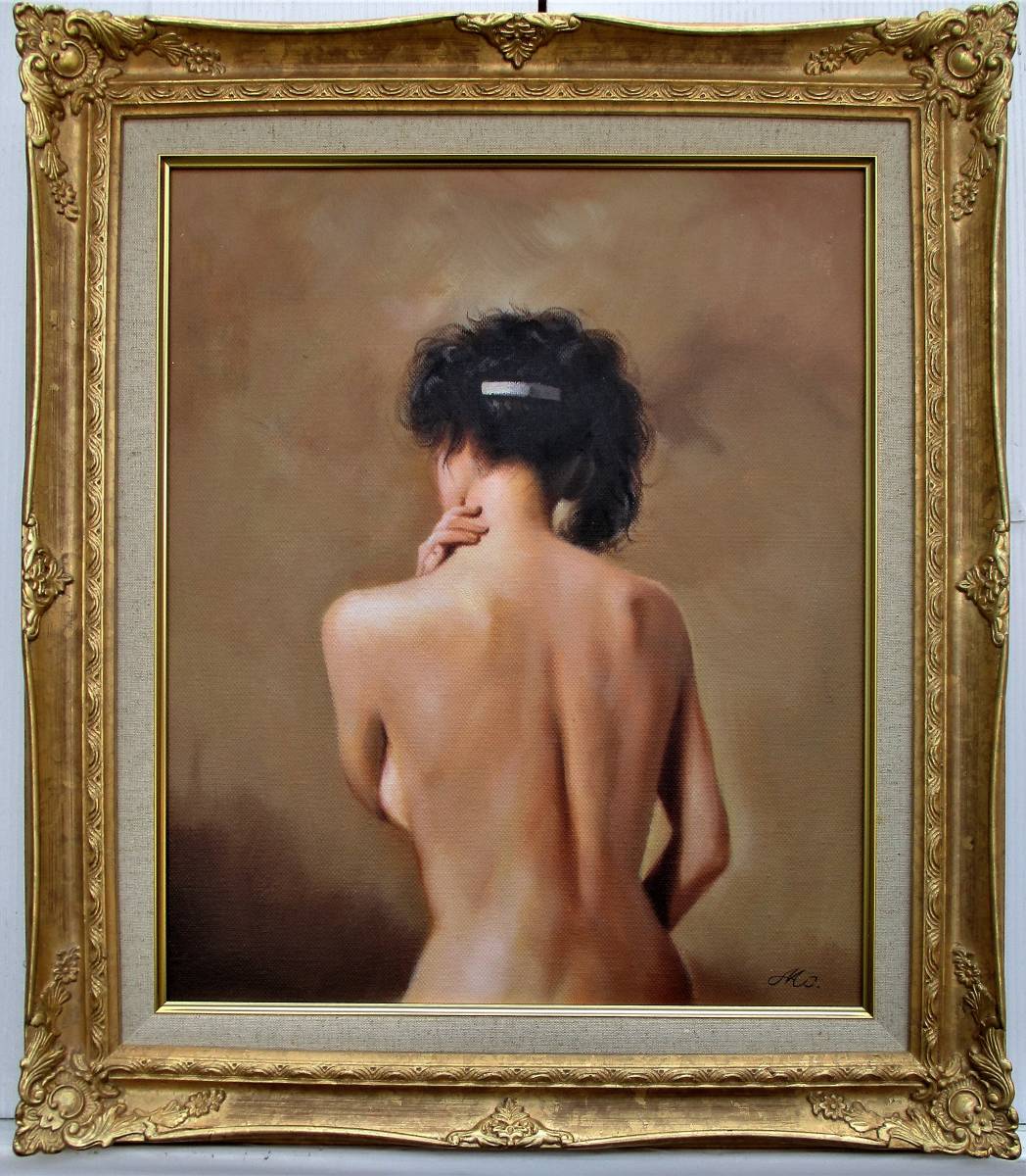 油彩画|人物画|森本草介|油絵|F8号サイズ|サイン有|豪華額縁|裸婦|額装