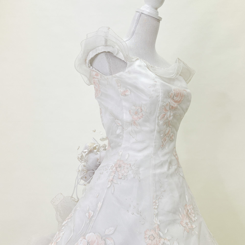 中古 ウェディングドレス Lovely Wedding オフホワイト 7号T ブライダル フォト婚 二次会など Aライン W-152の画像6