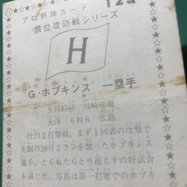 1976年　カルビー　プロ野球カード　76年　129番　広島　ホプキンス　　【管992】_画像4