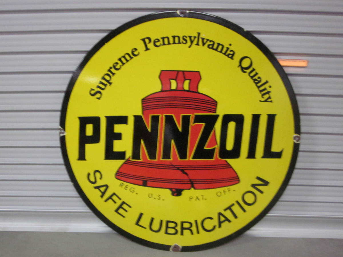 ビンテージ 大型 PENNZOIL ペンゾイル ホーロー看板 直径76cm